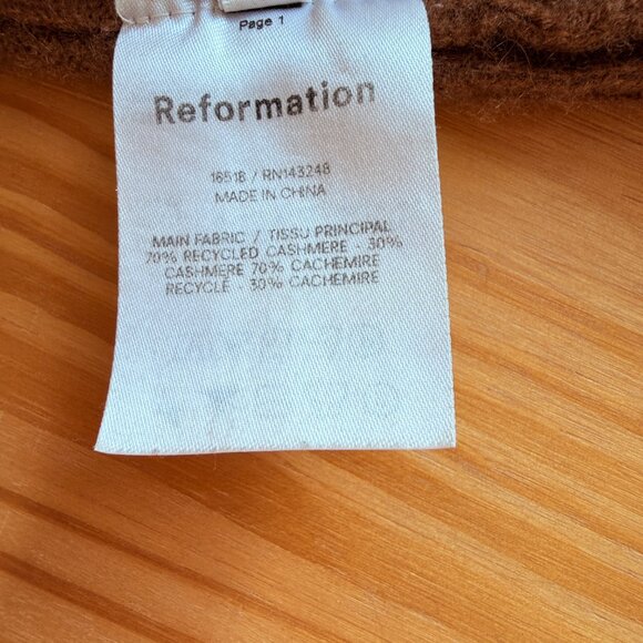 REFORMATION Recycled Cashmere Crewneck Sweater in Cinnamon Brown - Sz S - Picture 7 of 8